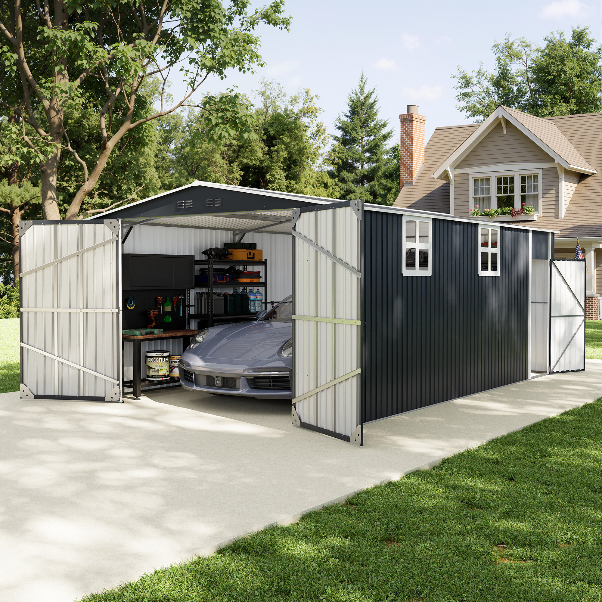 Polar Aurora 12 ft. W x 20 ft. D Extra Large Outdoor Metal Shed
